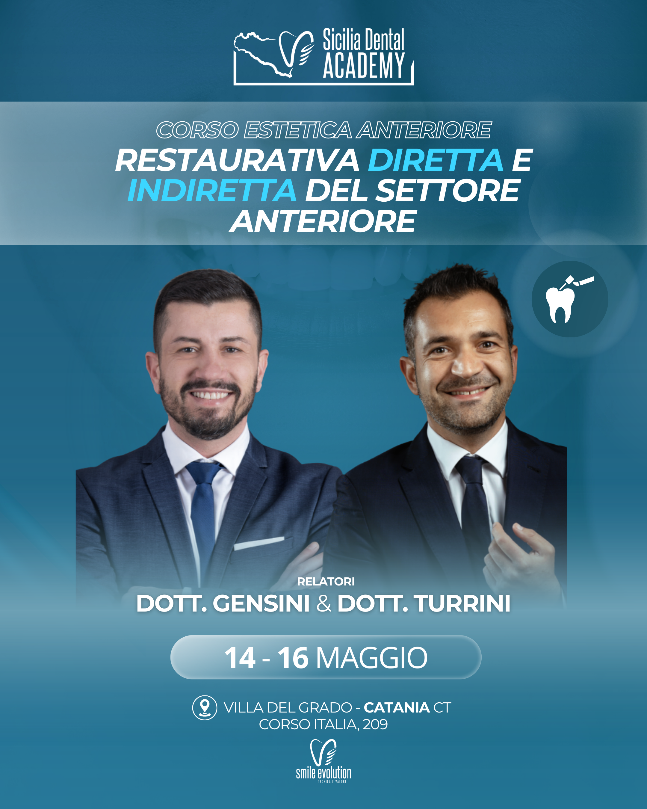 Locandina Corso restaurativa diretta e indiretta Dott Gensini e Dott Turrini