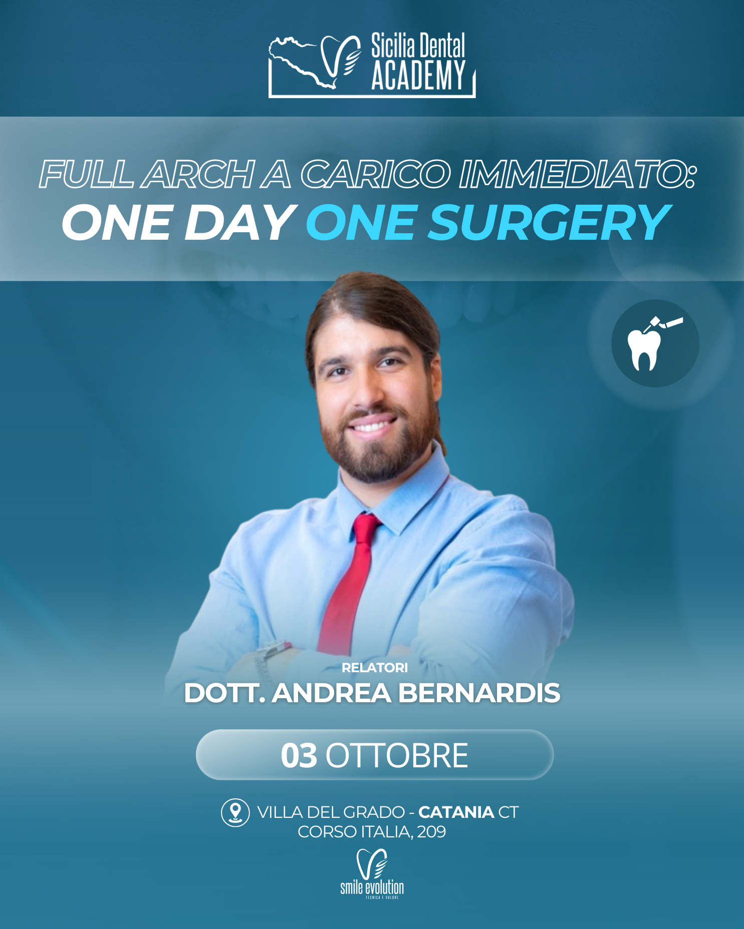 Locandina Full Arch a Carico Immediato: One Day One Surgery
