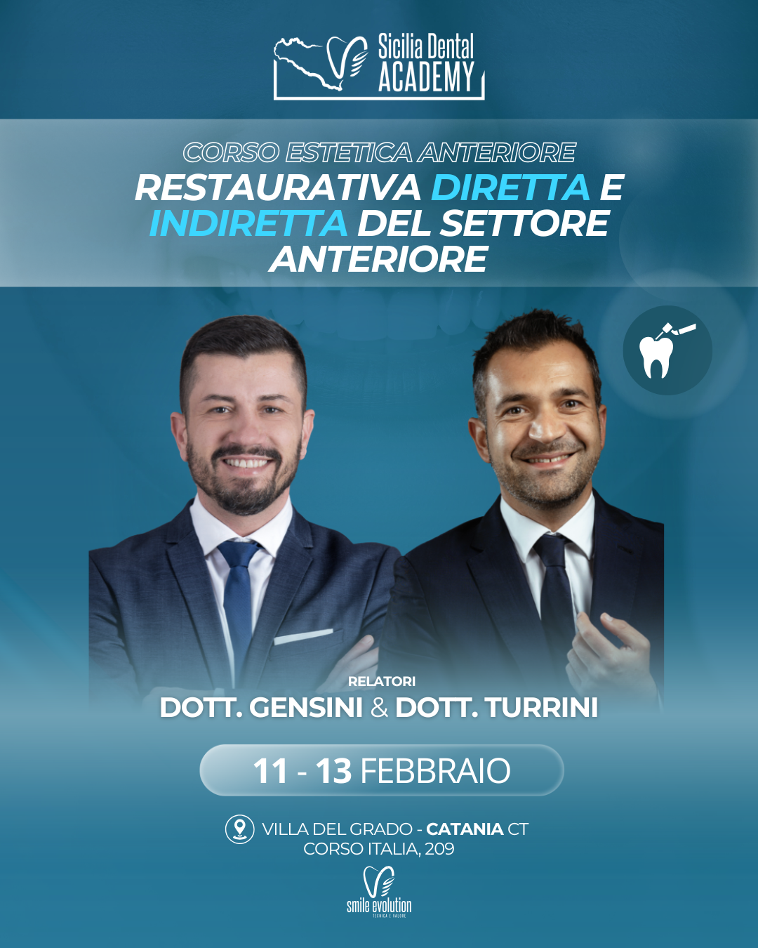 Locandina Corso restaurativa diretta e indiretta Dott Gensini e Dott Turrini